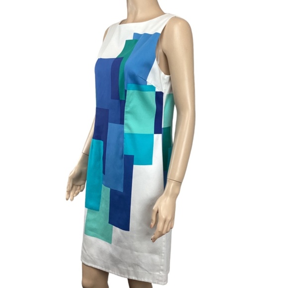 Chetta B Sleeveless Lined Dress Size 6 White Blue Wedding Guest Summer Spring - Picture 2 of 8